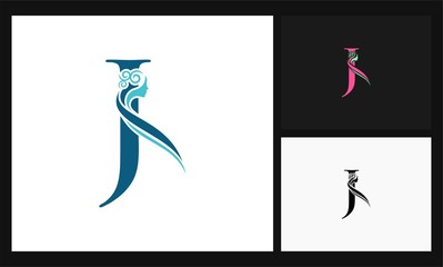 letter J face concept design beauty logo