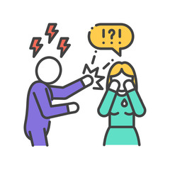 Violence in family color line icon. Men bullying women. Sign for web page, mobile app, button, logo. Editable stroke.