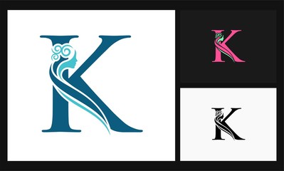 letter K face concept design beauty logo