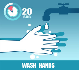Vector of hands with soap under the faucet.