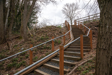 Outdoor staircase on a park hillside