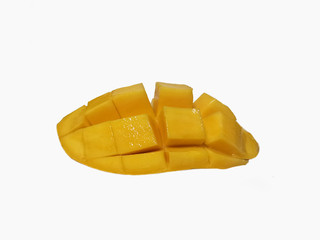 Sliced mango fruit isolated on white background. Mango clipping path