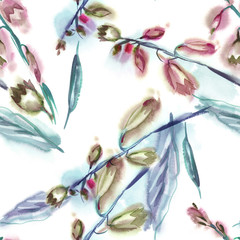 Bell Flowers Seamless Pattern. Watercolor Background.