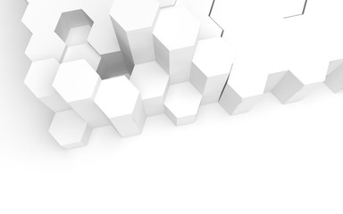 White abstract background with honeycomb. Hexagon bars isolated on white backdrop. 3D illustration