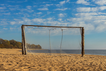 Baltic Sea, sea beach, and football goal