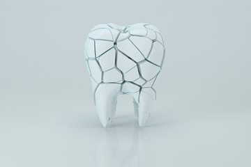 Crack tooth with white background, 3d rendering.