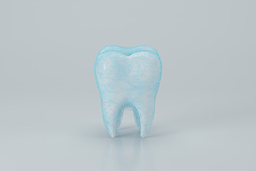 White tooth with blue protective film on it, 3d rendering.