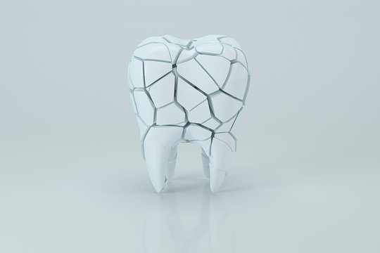 Crack tooth with white background, 3d rendering.