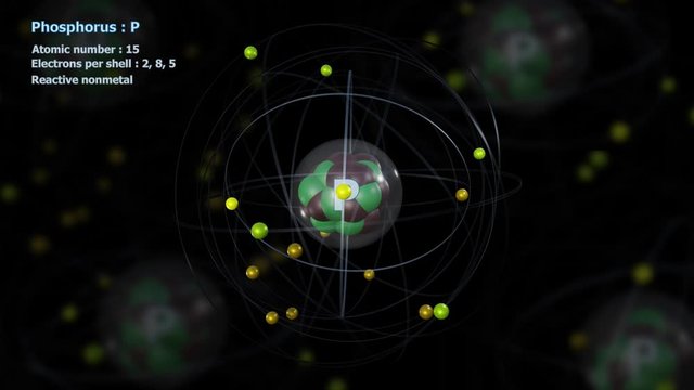 Atom of Phosphorus with 15 Electrons in infinite orbital rotation with atoms