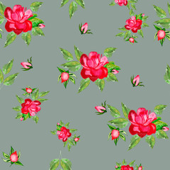 Watercolor illustration of a rose with leaves and buds. For cards, pattern on fabric.