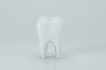 White tooth with white background, 3d rendering.
