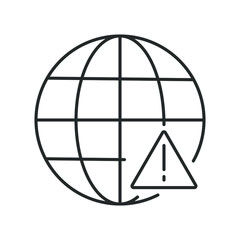 globe in the form of lines with a danger sign, line icon