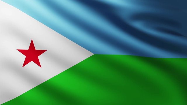 Large Flag of Republic of Djibouti fullscreen background fluttering in the wind