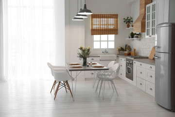Beautiful kitchen interior with new stylish furniture