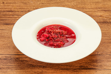 Russian traditional Borsch soup with cabbage