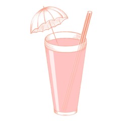 illustration of a glass of juice with a tube and a decaratic paper umbrella on a white background