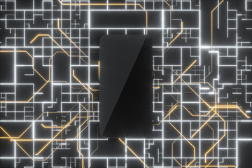 Mobile phone with electronics circuit board, 3d rendering.