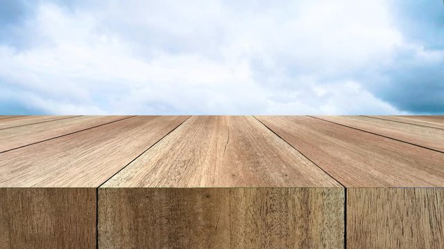 wooden table and blue sky