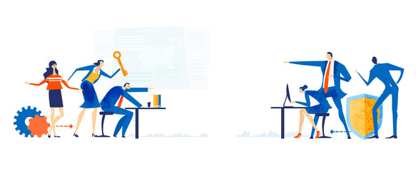 Business people arguing in office, trying to find solution, solving a problems. Meeting room, deadline, crisis concept illustration