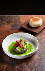 Fine dining, tuna fillet tartare with vegetables