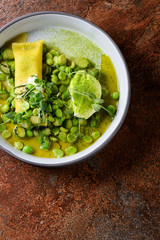 Fine dining, Ravioli stuffed with cheese and Asparagus