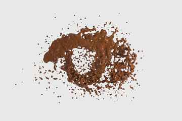 Splashing chocolate liquid with white background, 3d rendering.