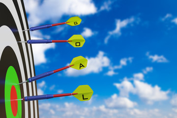 Business concept of dart hitting on target and shown the success of a challenge and goal in business marketing. (3D Rendering)
