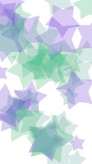 Multicolored translucent stars on a white background. Green tones. 3D illustration