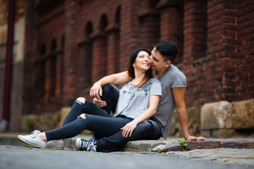 Couple have fun in the city. lviv