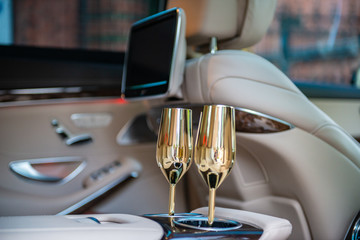champange in limo interior