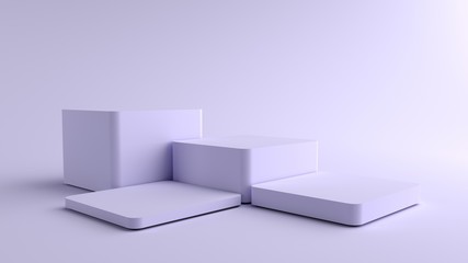 3D Render of Abstract violet Composition with Podium. Minimal Studio with Square Pedestal. Pedestal can be used for advertising, Isolated on violet background, Showcase, Product Presentation.