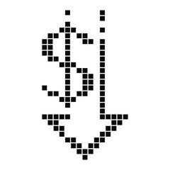 Minimalistic icon with a down arrow and a dollar sign. Concept - national currency depreciation