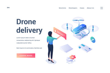 Vector banner with drone delivery service advertisement