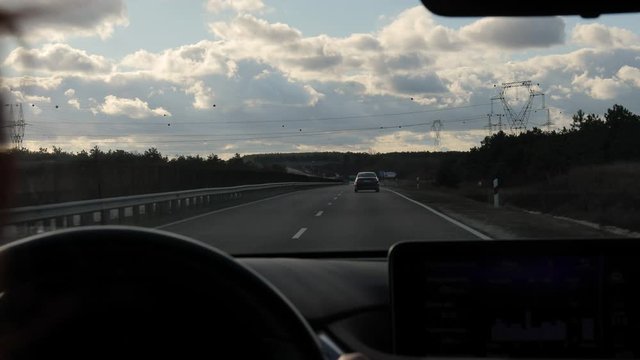 Driving A Car On An Highway, Slow Motion From 60 Fps 4k Footage