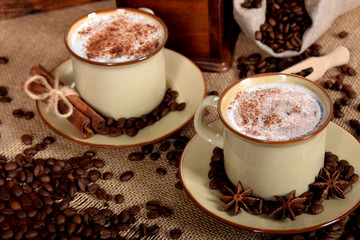 coffee with milk foam and chocolate