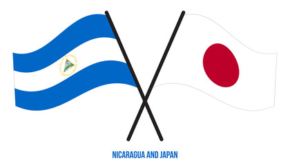 Nicaragua and Japan Flags Crossed And Waving Flat Style. Official Proportion. Correct Colors