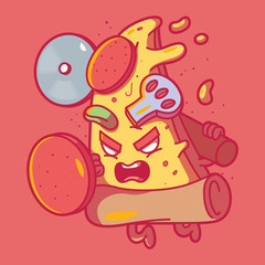 Pizza slice warrior vector illustration. Fast food, brand, marketing, food, design concept