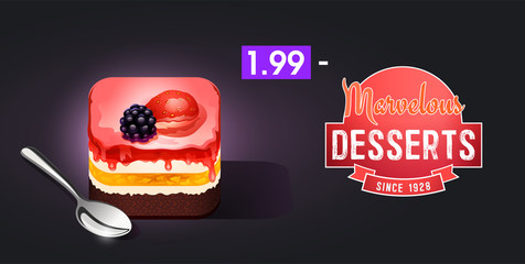 Cake with berries and jam isolated [EPS 10]