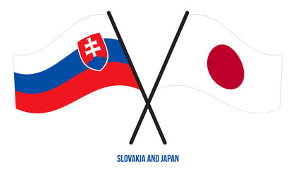 Slovakia and Japan Flags Crossed And Waving Flat Style. Official Proportion. Correct Colors