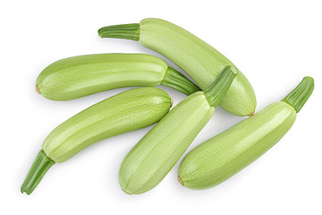 zucchini or marrow isolated on white background with clipping path and full depth of field. Top view. Flat lay