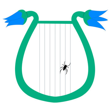 green lyre with blue flowers and spider clip art preview