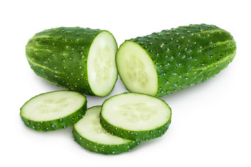 Sliced cucumber isolated on white background with clipping path and full depth of field,