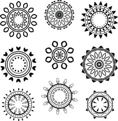 Decorative vector elements black and white. Mandalas. Oriental elements set.