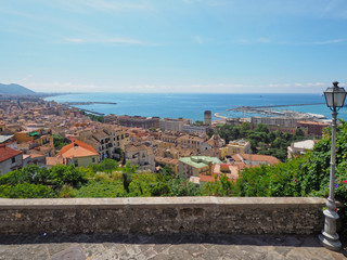 Panoramic view of the city of Salerno from a public garden, Italy.