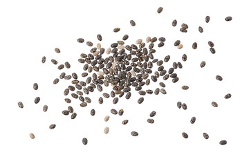 Chia seeds isolated on white background with clipping path and full depth of field. Top view. Flat lay.