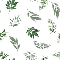 Abstract seamless pattern with tropical leaves. Vector template.