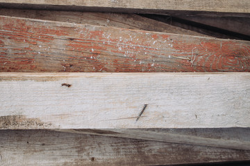 Old painted boards with a screw inside