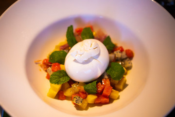 Burrata with Parma Ham and Mixed Tropical Fruits