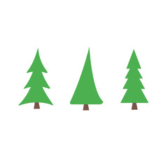 three christmas trees greean and browm colors flat illustration happy new year celebration 