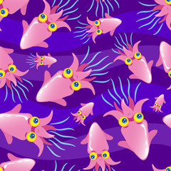 Fototapeta na wymiar The squid in the water, children's seamless vector texture